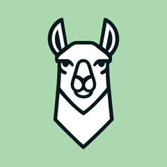 Llama illustration simple outline of a llama head on green background