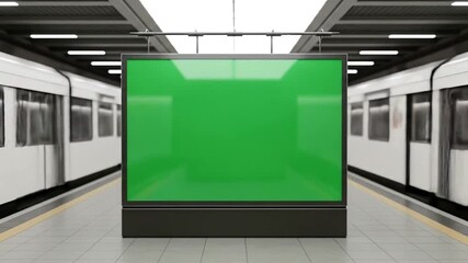 Subway station advertisement billboard with green screen for customizable content ideal for