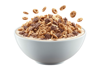 Cereal bowl filled. Circular food levitating above it