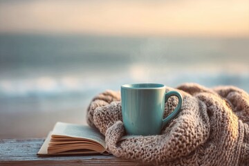 Cozy Beach Reading With Hot Coffee
