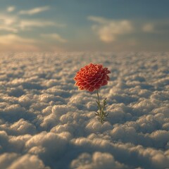 Orange Flower On Snowy Clouds