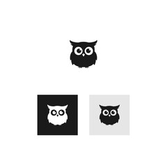 Minimalist owl logo design in black and white variations on white background