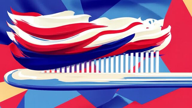 Abstract toothpaste tube with colorful, waving flag-like design