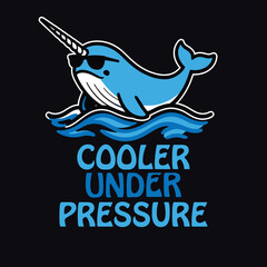 Narwhal cartoon with sunglasses on water cooler under pressure