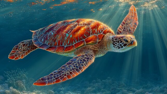 sea turtle in the ocean - Powered by Adobe