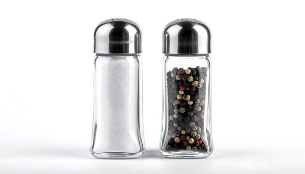 Salt and pepper shakers standing tall against a bright white backdrop, ready to season