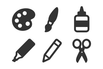 Art and craft tools icons palette brush glue scissors pencil.