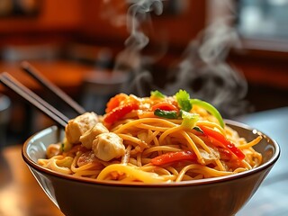 Delicious Noodle Bowl with Tofu and Vegetables
