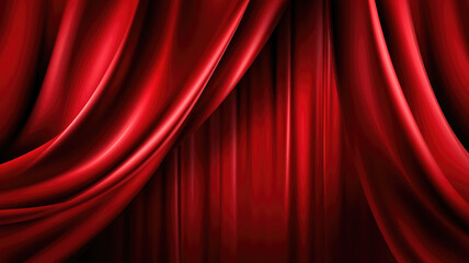 Fototapeta premium Luxurious red velvet curtain backdrop soft folds, elegant stage setting, dramatic lighting, rich texture, creating glamorous inviting atmosphere theater performance