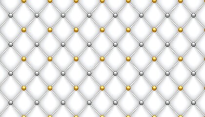 Obraz premium Seamless white quilted pattern with gold and silver buttons, creating a luxurious and elegant upholstered texture effect