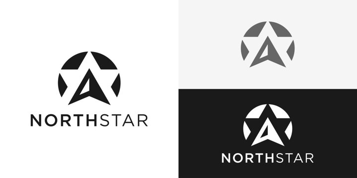Creative simple northstar logo template. Circle compass with north star logo design vector illustration