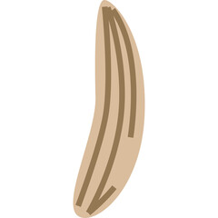 Single beige banana slice with brown stripes against a transparent white background simple graphic design element