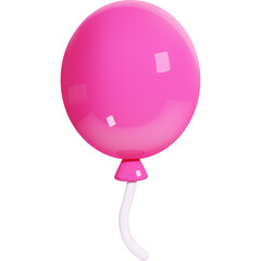 Single Bright Pink Balloon Floats Against a Clean White Background with Soft Reflections and a Gentle Curve on its White String