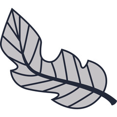 Simple Gray Oak Leaf Illustration with Dark Outline and Transparent Background Delicate Autumn Foliage Design