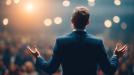 Speaker Addressing Large Audience On Stage