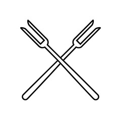 Two crossed forks in a simple black and white outline on transparent background