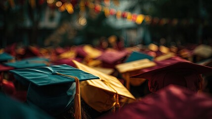 Graduation Ceremony Caps Blurred Background