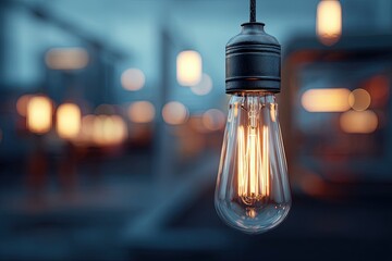 Vintage Edison Bulb Hanging Light In Urban Night Scene