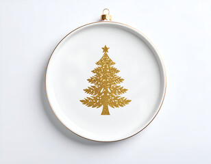 Elegant White Christmas Ornament with Golden Christmas Tree Design Isolated on White Background