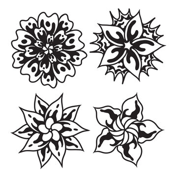 Set of hand drawn black mandala , asian traditional design oriental elements.
