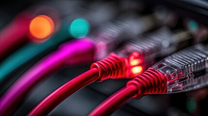 Close Up Network Cables Connected In Server Room