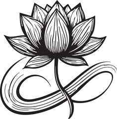 Black and white lotus flower vector illustration for yoga, meditation, and spiritual designs eps silhouette