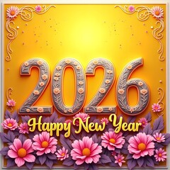 A modernly designed and colorful 2026 New Year greeting card