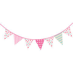 Festive String Of Triangle Flags In Pink Blue And White With Confetti Pattern For Celebrations And Parties