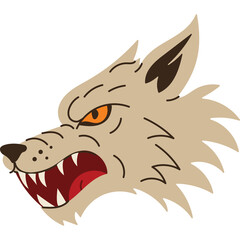 Fierce Wolf Head Profile With Angry Orange Eyes Snarling Mouth Showing Sharp Teeth Aggressive Animal Illustration Against Transparent Background