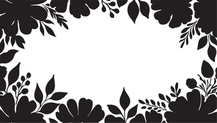 Black and white floral vector frame, flower border design eps silhouette