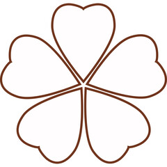 Five Heart Shaped Petals Forming a Clover Symbol Brown Outline Transparent Background Simple Geometric Graphic Illustration