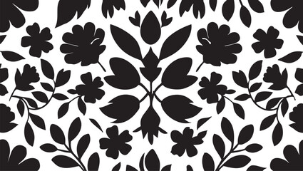Black and white floral vector pattern - seamless flower design eps silhouette