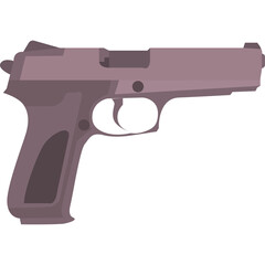 Flat Design Illustration of a Semi Automatic Pistol with a Purple and Gray Color Scheme on a Transparent Background