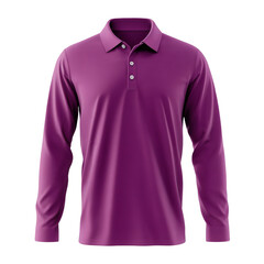 Plain Purple Long Sleeve Polo Shirt Mockup Front View 3D Rendering on transparent background