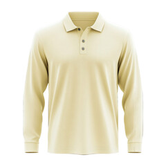 Plain Light Yellow Long Sleeve Polo Shirt Mockup Front View 3D Rendering on transparent background