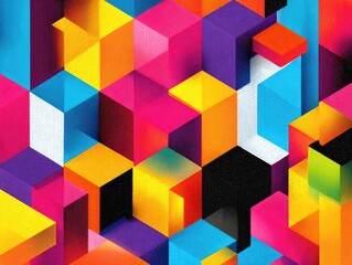 Vibrant abstract geometric pattern of multicolored cubes in a tessellating arrangement