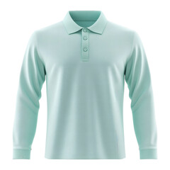 Plain Mint Long Sleeve Polo Shirt Mockup Front View 3D Rendering on transparent background