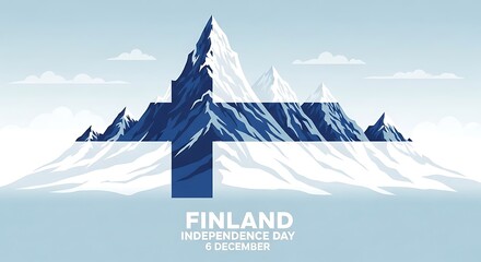 Finland Independence Day: Mountainous Landscape with Finnish Flag Design
