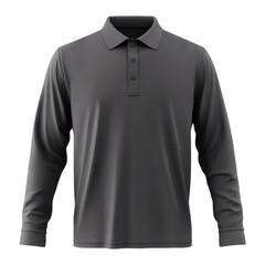 Plain Dark Gray Long Sleeve Polo Shirt Mockup Front View 3D Rendering on transparent background