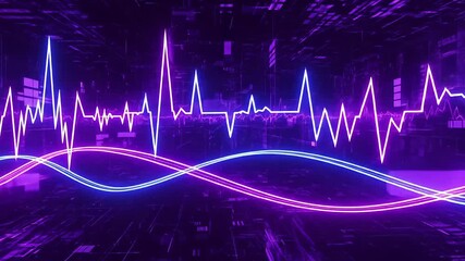 Abstract digital sound wave and equalizer bars, representing audio technology, music production, and digital signal processing with vibrant neon colors - Powered by Adobe