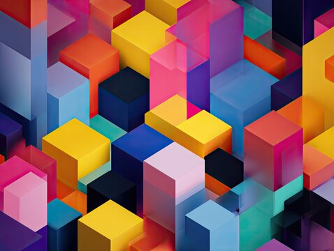 Abstract isometric 3D render of vibrant, colorful, and translucent blocks - Powered by Adobe