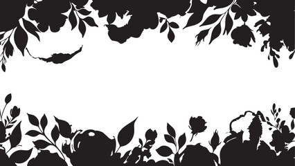 Black and white floral vector: flower silhouette border design eps