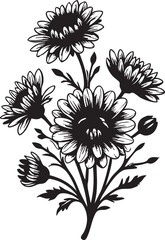 Black and white floral vector: chrysanthemum flower illustration for graphic design eps silhouette