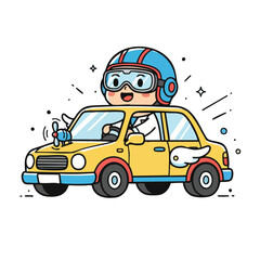 funny cartoon yellow taxi car illustration