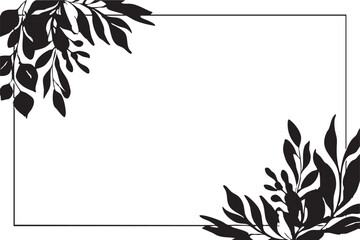 Floral frame vector: black and white leaves border for invitations and design eps silhouette