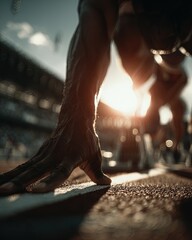 Athlete Ready For Sprint At Starting Line