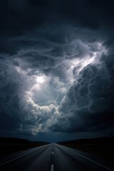 Dramatic Stormy Night Highway Landscape
