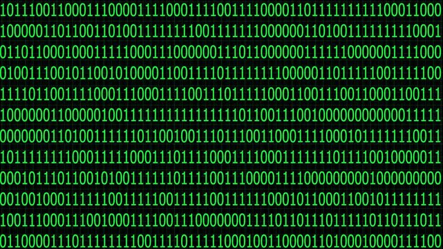 Binary code numbers sequence animation technology concept. Abstract green digital binary code background.