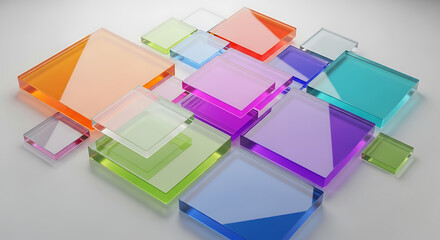 Transparent Colored Acrylic Sheets in Geometric Layout for Modern Art, Design, Light Reflection, and Visual Texture, 4K image 