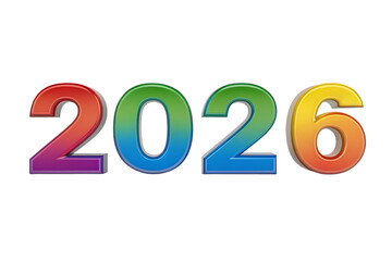 3D rendered numbers 2026, with rainbow gradient colors and metallic sheen, cutout, PNG isolated on transparent background